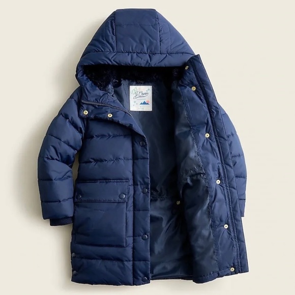 J. Crew Girls Chateau Puffer Jacket with Eco-Friendly Primaloft Navy Size M - Picture 2 of 4